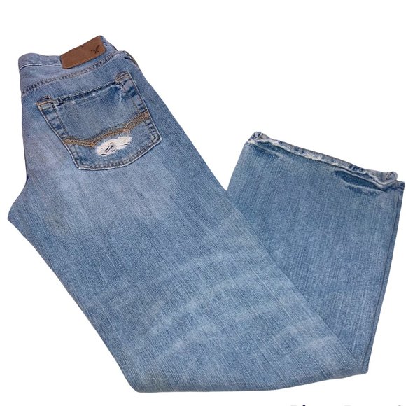 American Eagle Distressed Patched Bootcut Jeans Size29x28 - Picture 2 of 11